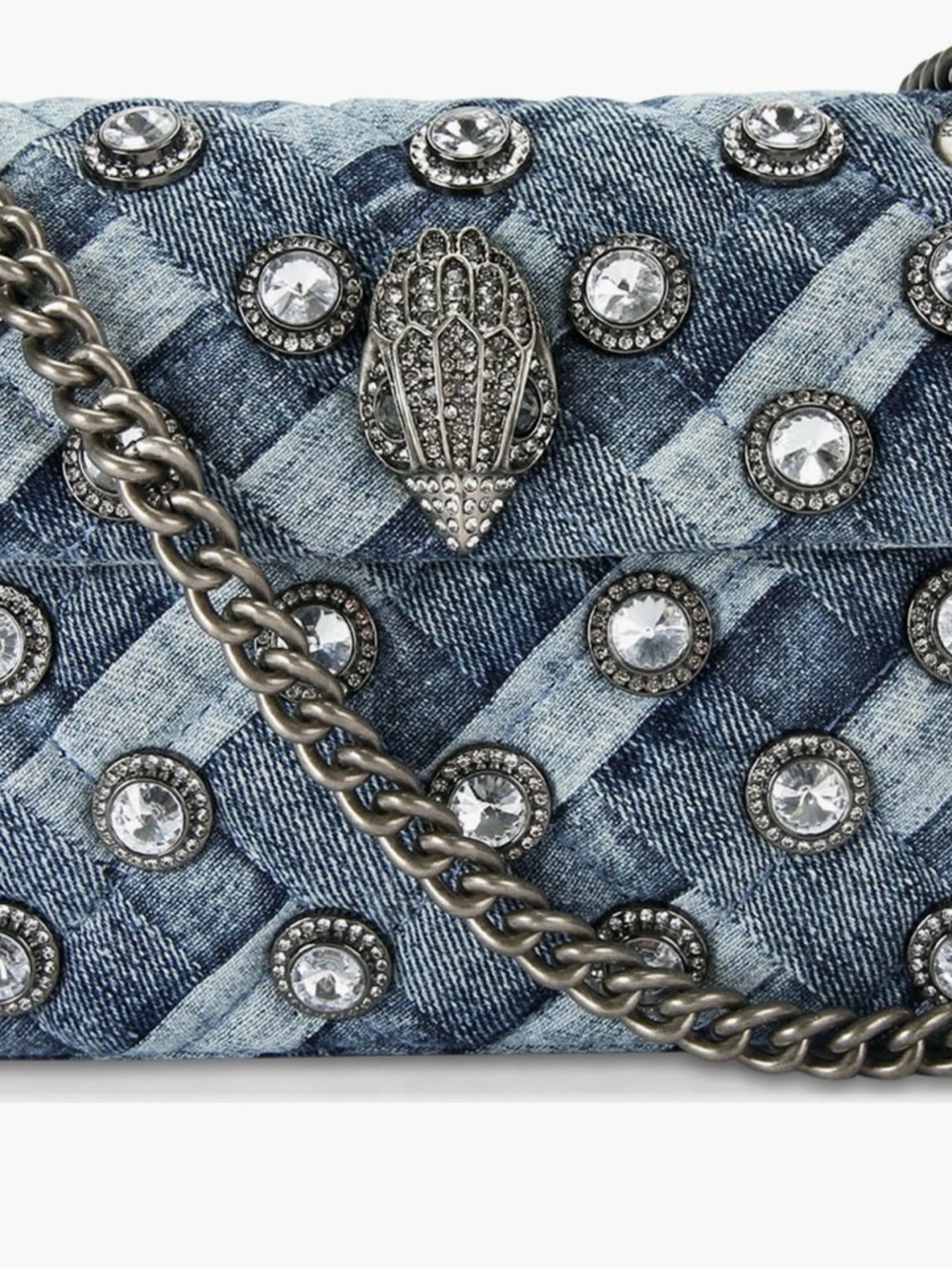 Kurt Geiger Denim Quilted Crystal-Embellished Chain Crossbody - Blue